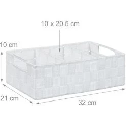 Relaxdays Corbeille De Rangement Avec Compartiments, Stockage Cosmétique, Salle De Bain, Poignées, 10x32x21 Cm, Blanc -Petit rangement Soldes Magasin 18418766 4