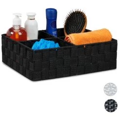 Relaxdays Corbeille De Rangement Avec 4 Compartiments, Stockage De Cosmétique, Salle De Bain, 10 X 32 X 27 Cm, Noir