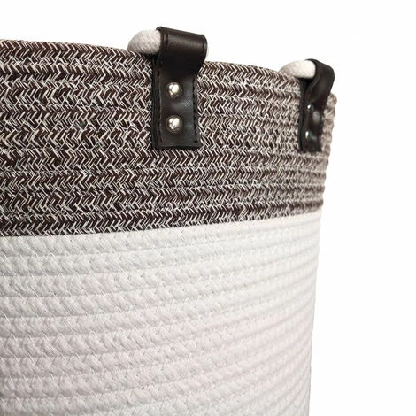 MEUBLETMOI Lot De 4 Paniers Rond En Corde De Coton Marron Et Blanc - COTON - Gris 5 MEUBLETMOI Lot De 4 Paniers Rond En Corde De Coton Marron Et Blanc - COTON - Gris – Image 3