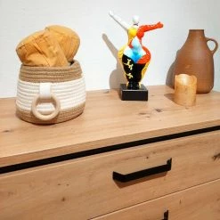 MEUBLETMOI Lot De 5 Paniers Ronds Marron Et Blanc Avec Poignées Bois - COTON - Blanc -Petit rangement Soldes Magasin 18620694 4