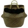 THE HOME DECO FACTORY Panier Tressé Pompons - 44 X H. 43 Cm - 44 X 44 X 43 - Noir -Petit rangement Soldes Magasin 18746729 1