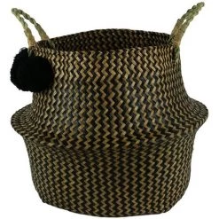 THE HOME DECO FACTORY Panier Tressé Pompons - 44 X H. 43 Cm - 44 X 44 X 43 - Noir -Petit rangement Soldes Magasin 18746729 2