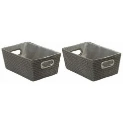WENKO Panier rangement De salle de bain Avec Poignée, Chromo Gris, Lot De 2