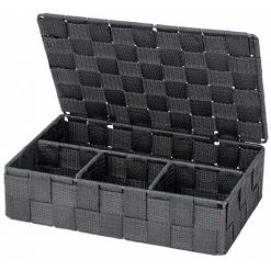 WENKO Organiseur Salle De Bain 4 Compartiments Adria, Petit Panier Rangement Salle De Bain Avec Couvercle, Polypropylène, 26x17x7.5 Cm, Anthracite