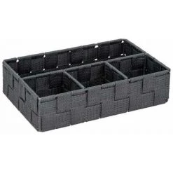 WENKO Organiseur Salle De Bain Adria Petit, Rangement Salle De Bain 4 Compartiments, Polypropylène, 26x17x6.5 Cm, Anthracite