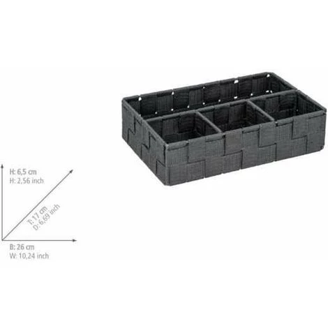 WENKO Organiseur Salle De Bain Adria Petit, Rangement Salle De Bain 4 Compartiments, Polypropylène, 26x17x6.5 Cm, Anthracite 6 WENKO Organiseur Salle De Bain Adria Petit, Rangement Salle De Bain 4 Compartiments, Polypropylène, 26x17x6.5 Cm, Anthracite – Image 4
