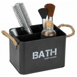 WENKO Organiseur Salle De Bain Gara "Bath", Boite De Rangement Avec 4 Compartiments, Poignée Tressée, Acier, 19x12,5x13 Cm, Noir -Petit rangement Soldes Magasin 18940268 5
