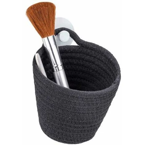 WENKO® WENKO Panier De Rangement Rond à Poser Ou Suspendre Soria Noir, Petit Rangement Salle De Bain, Polyester - Coton, 12.5x14.5x12 Cm, Noir 4 WENKO® WENKO Panier De Rangement Rond à Poser Ou Suspendre Soria Noir, Petit Rangement Salle De Bain, Polyester - Coton, 12.5x14.5x12 Cm, Noir – Image 2