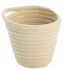 WENKO Panier De Rangement Rond à Poser Ou Suspendre Soria, Petit Rangement Salle De Bain, Polyester - Coton, 12.5x14.5x12 Cm, Beige