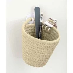 WENKO Panier De Rangement Rond à Poser Ou Suspendre Soria, Petit Rangement Salle De Bain, Polyester - Coton, 12.5x14.5x12 Cm, Beige -Petit rangement Soldes Magasin 18940420 3