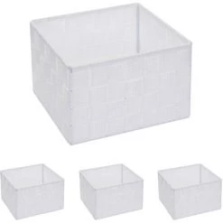 4x Panier De Rangement HHG-258, 12x19x19cm ~ Blanc