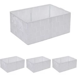 4x Panier De Rangement HHG-254, 14x31x23cm ~ Blanc