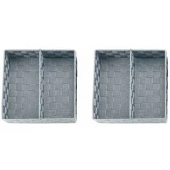 WENKO Organiseur Tiroir Cuisine Avec Rangement Amovible Adria L, Boite Rangement Salle De Bain, Lot De 2, Plastique, 26x9x26 Cm, Gris
