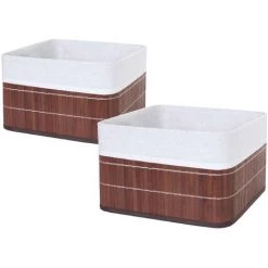 2x Boîte De Rangement HHG-222, Bambou ~ Brun
