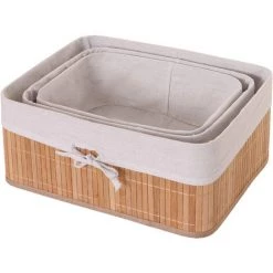 3x Boîte De Rangement HHG-220, Bambou ~ Nature -Petit rangement Soldes Magasin 18941025 5