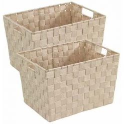 WENKO Panier Salle De Bain Adria M, Rangement Salle De Bain Avec Poignées De Transport, Lot De 2, Polypropylène, 35x25,5x22 Cm, Beige