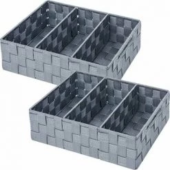 WENKO Organiseur Salle De Bain Adria, Rangement Salle De Bain 3 Compartiments, Lot De 2, Polypropylène, 32x21x10 Cm, Gris