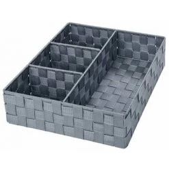 WENKO Organiseur Salle De Bain, Boite De Rangement Adria, Avec 4 Compartiments, Lot De 2, Polypropylène, 32x10x32 Cm, Gris -Petit rangement Soldes Magasin 18941237 3