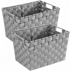 WENKO Panier Salle De Bain Adria M, Rangement Salle De Bain Avec Poignées De Transport, Lot De 2, Polypropylène, 35x25,5x22 Cm, Gris