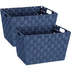 WENKO Panier salle de bain avec Poignée Adria M, Boite De Rangement Salle De Bain, Polypropylène, 35x22x25,5 Cm, bleu Foncé