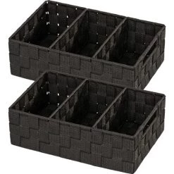 WENKO Organiseur Salle De Bain Adria, Rangement Salle De Bain 3 Compartiments, Lot De 2, Polypropylène, 32x21x10 Cm, Noir
