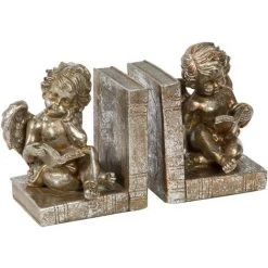 BISCOTTINI Paire De Serrelvires Ange Dessiné En Résine D'or Vieilli L13xPR12,5xH16 Cm Cq.