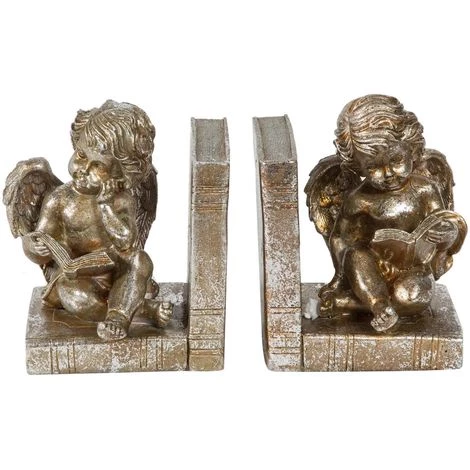 BISCOTTINI Paire De Serrelvires Ange Dessiné En Résine D'or Vieilli L13xPR12,5xH16 Cm Cq. 4 BISCOTTINI Paire De Serrelvires Ange Dessiné En Résine D'or Vieilli L13xPR12,5xH16 Cm Cq. – Image 2