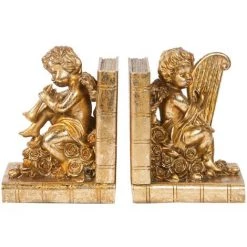 BISCOTTINI Paire De Serrelvires Ange Dessiné En Résine D'or Vieilli ARPA