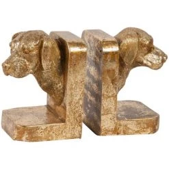 BISCOTTINI Paire De Serrelivres Chien Dessiné En Résine Or Vieilli L12xPR11xH16 Cm Cq.