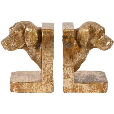 BISCOTTINI Paire De Serrelivres Chien Dessiné En Résine Or Vieilli L12xPR11xH16 Cm Cq. 4 BISCOTTINI Paire De Serrelivres Chien Dessiné En Résine Or Vieilli L12xPR11xH16 Cm Cq. – Image 2