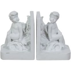 BISCOTTINI Paire De Serrelvires Ange Dessiné En Résine Finition Blanche Vieillie L11xPR10xH16 Cm Cad. -Petit rangement Soldes Magasin 19007570 2