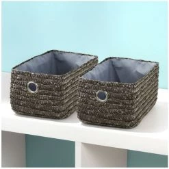 CASAME Lot De 4 Tiroirs En Paille Tressé Gris Foncé - Casâme - Taupe -Petit rangement Soldes Magasin 19293089 3