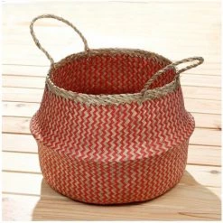CASAME Panier Rond Tressé Jonc De Mer Naturel Et Rouge - Casâme - Rouge -Petit rangement Soldes Magasin 19293521 2