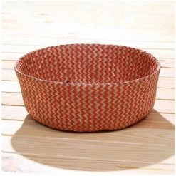 CASAME Panier Rond Tressé Jonc De Mer Naturel Et Rouge - Casâme - Rouge -Petit rangement Soldes Magasin 19293521 3