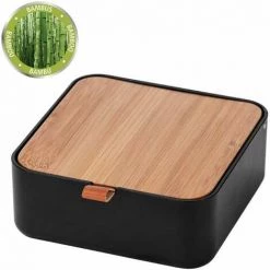WENKO Boite Rangement Maquillage Bovisa, Boite à Bijoux Avec Miroir, Plastique - Bambou, 4 X 5,5 X 14 Cm, Noir -Petit rangement Soldes Magasin 19304285 5