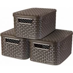 CURVER | Bacs De Rangement S + Couvercles, Lotx3, Marron