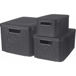 KETER CURVER | Style Boîtes De Rangement Lot L + M + S Avec Couvercles, ANTHRACITE
