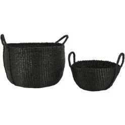 AUBRY GASPARD Corbeilles Rondes En Jonc Teinté Noir Noir - Noir