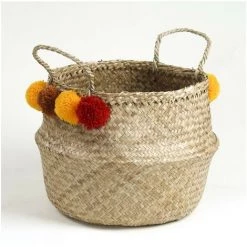 CASAME Panier Tressé En Jonc De Mer Rond Avec Pompons - Rouges Et Jaunes - Casâme - Beige 7 CASAME Panier Tressé En Jonc De Mer Rond Avec Pompons - Rouges Et Jaunes - Casâme - Beige -Petit rangement Soldes Magasin 19618306 3