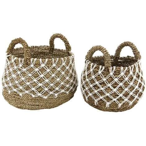 AUBRY GASPARD Cache-pots En Jonc Naturel Et Crochet (Lot De 2) Blanc - Blanc 3 AUBRY GASPARD Cache-pots En Jonc Naturel Et Crochet (Lot De 2) Blanc - Blanc