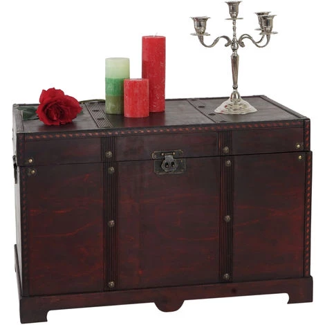 HHG Coffre Bois De Décoration Malle Au Trésor Valence Aspect Antiquité, 49x77x47cm ~ Carré 4 HHG Coffre Bois De Décoration Malle Au Trésor Valence Aspect Antiquité, 49x77x47cm ~ Carré – Image 2