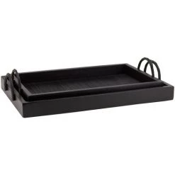 AUBRY GASPARD Plateaux En Bambou Et Bois S (Lot De 2) Noir - Noir -Petit rangement Soldes Magasin 2219008 3