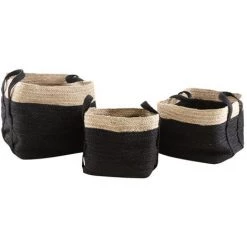 AUBRY GASPARD Corbeilles De Rangement Carrées En Jute (Lot De 3) Multicolore - Noir