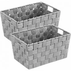 WENKO® WENKO Panier Salle De Bain Avec Poignée Adria S, Petite Boite De Rangement Salle De Bain, Lot De 2, Polypropylène, 30x20x15 Cm, Gris