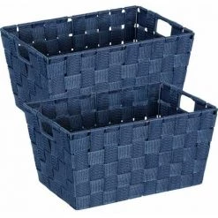WENKO Panier salle de bain avec Poignée Adria S, Petite Boite De Rangement Salle De Bain, Lot De 2, Polypropylène, 30x20x15 Cm, bleu Foncé