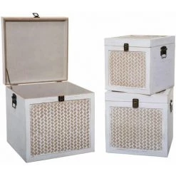 ATMOSPHERA Malle Cannage Blanchi Carré X 3 - BlancVieilli