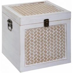 ATMOSPHERA Malle Cannage Blanchi Carré X 3 - BlancVieilli -Petit rangement Soldes Magasin 22965466 3
