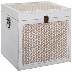 ATMOSPHERA Malle Cannage Blanchi Carré X 3 - BlancVieilli -Petit rangement Soldes Magasin 22965466 5