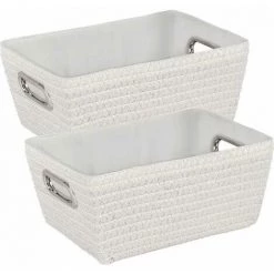 WENKO Panier salle de bain Avec Poignée Chromo, Rangement Salle De Bain, Lot De 2, Plastique, 28x12x19,5 Cm, Blanc