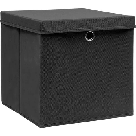 Boîtes De Rangement Avec Couvercle 4 Pcs Noir 32x32x32 Cm Tissu VidaXL 4 Boîtes De Rangement Avec Couvercle 4 Pcs Noir 32x32x32 Cm Tissu VidaXL – Image 2